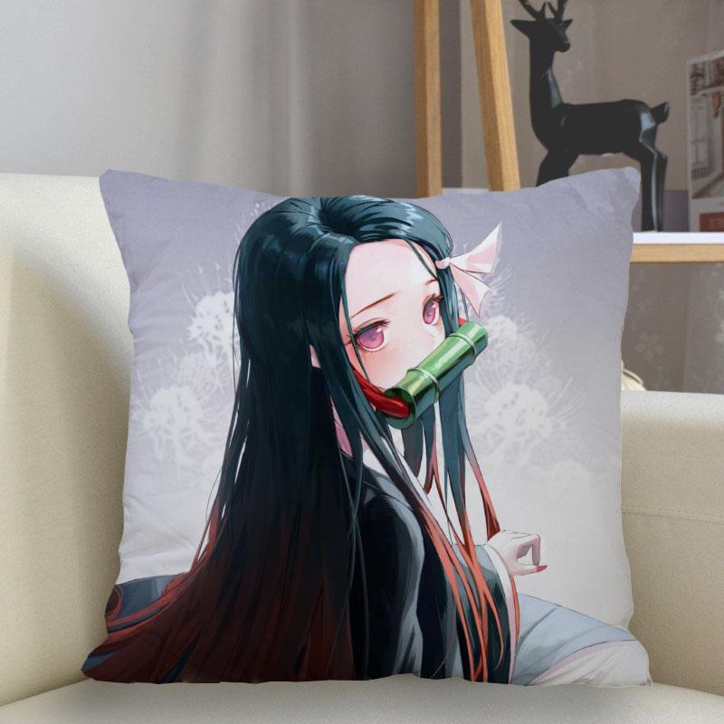 Funda de Almohada 45x45cm Poliéster Demon Slayer Decoración Sofá Funda de Cojín Funda de Almohada Decoración Hogar