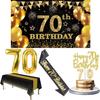 70th Birthday Decorations Men Women with 70th Birthday Banner, Black and Gold Table Cloth,Number Balloons, Large Sash, Cake Topper and Candles