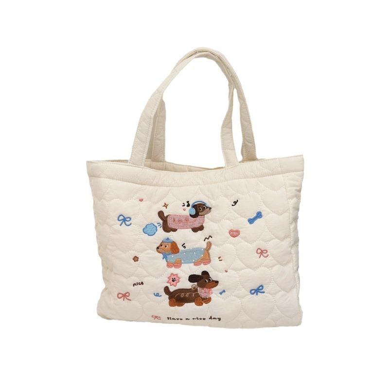 4 Cute Kitten Embroidered Handbag Quilted Tote Bag Women's Shopping Bag