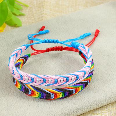 Polyester Boho Bohemia Waved String Braided Friendship Bracelets Ethnic Multicolor Weave Textured Adjustable 15cm-27cm Long, 1PC