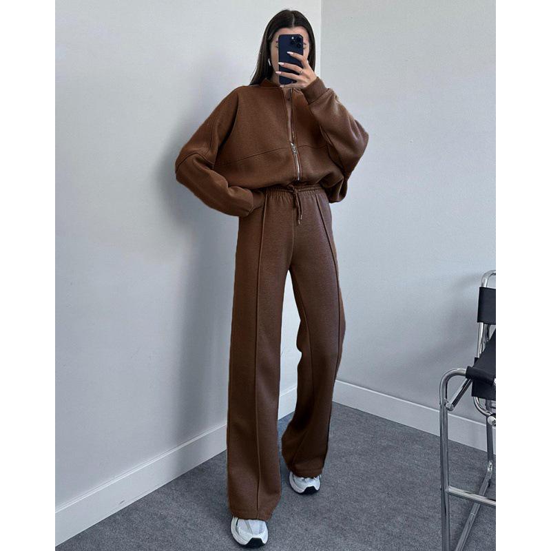 2024 Spring Crew Neck Fashion Sweatshirt Jacket with Casual Straight-Leg Pants