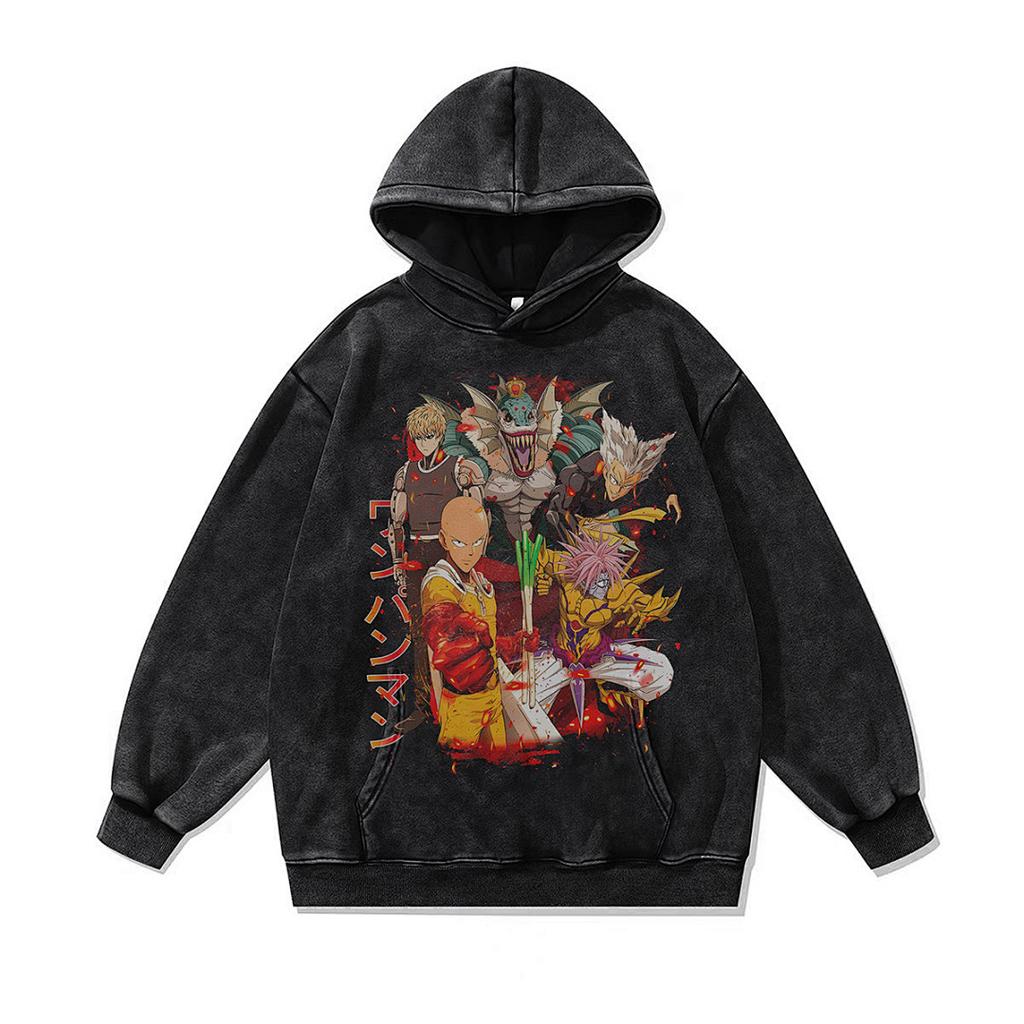 Niche Trend Cartoon Digital Direct Injection Printing Hoodie 430G Heavy Cotton Washed Sweater Men And Women Tide