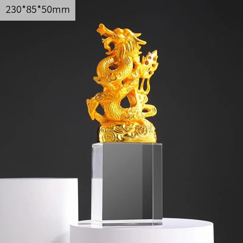 Customized Dragon Shaped Crystal Trophy Annual Meeting Awards Excellent Employee Souvenirs Home Decor Crafts Lettering Medal 1Pc