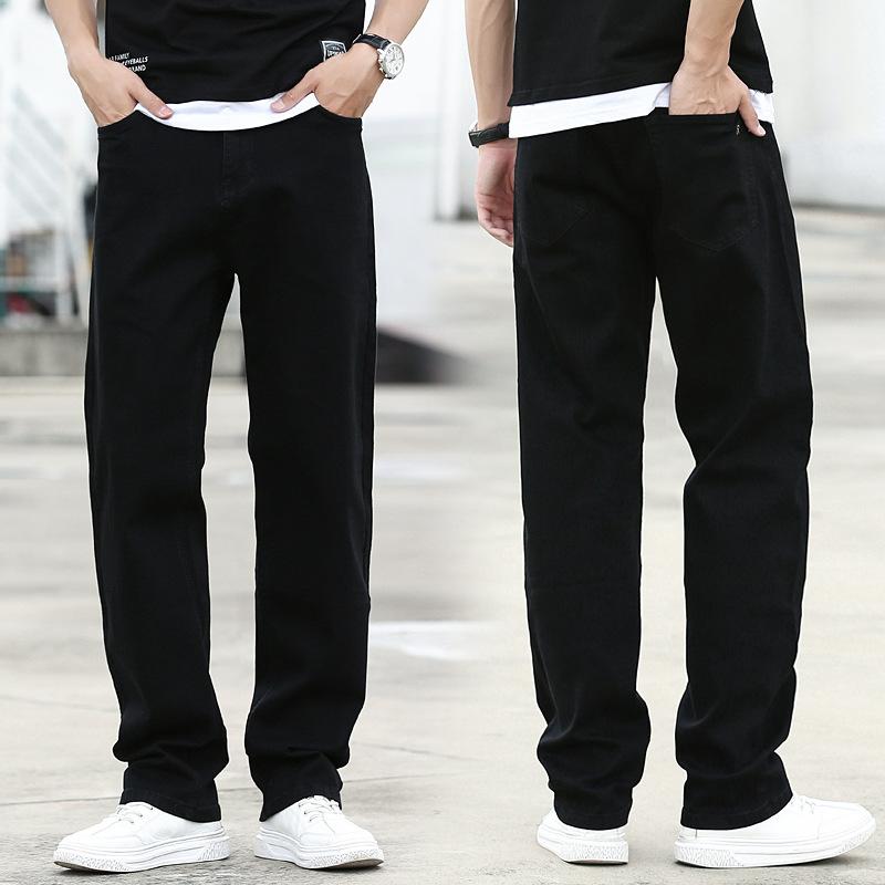 Pánské volné rovné trendy džíny s vysokým pasem a strečem pro plnoštíhlé