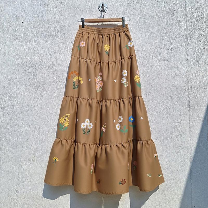 

ZANZEA Женские повседневные длинные юбки свободного кроя с эластичной талией и цветочным принтом S коричневый