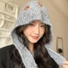 Women Warm Windproof Ear Protection Hat Scarf Small Flower Casaul Knitted Hat