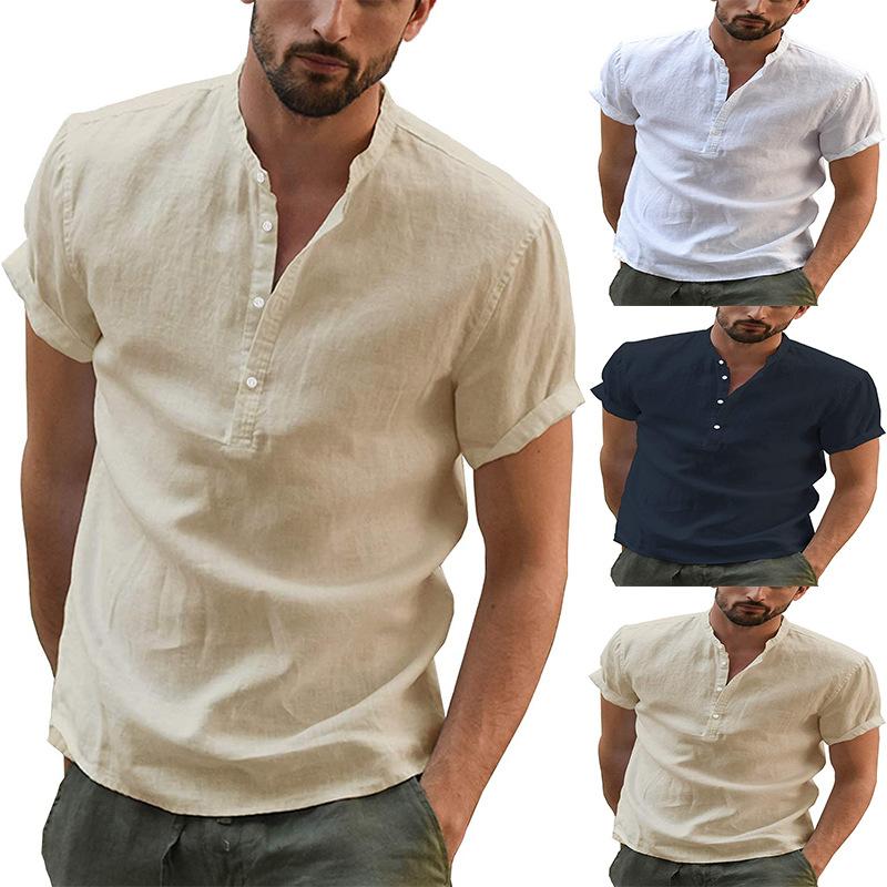 

Summer Men s Youth Solid Color Stand-up Collar Casual T-shirt S белый