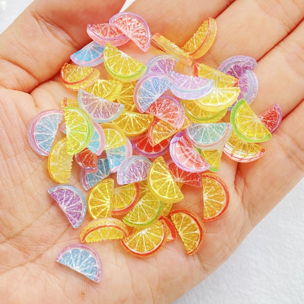 50Pcs Cute Cartoon Mini Colorful Orange Slices Nail Art Resin Designer Charms DIY Craft For Nail 3D Decorations Jewelry