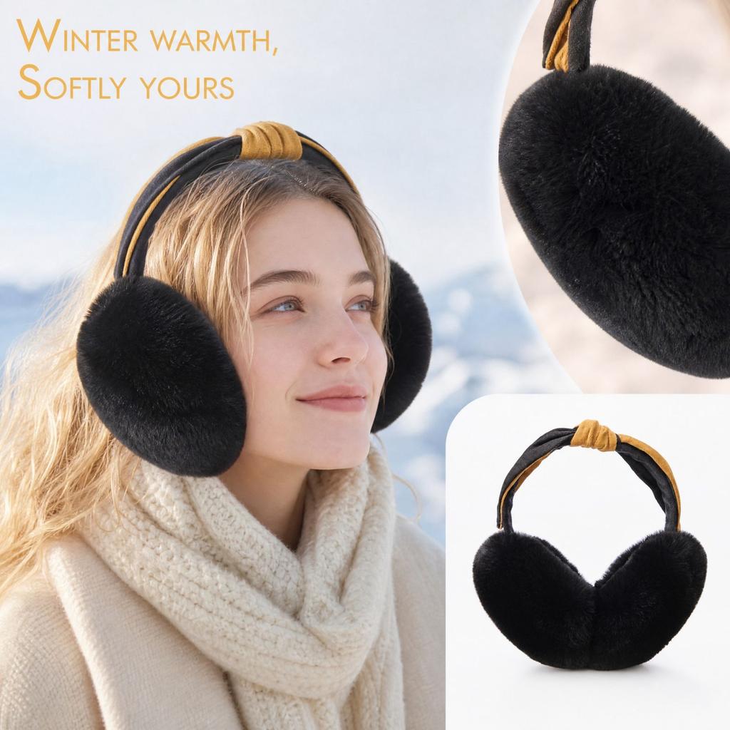 Foldable Headband Earmuffs, Plush Winter Ear Warmers for Women and Men, Cold