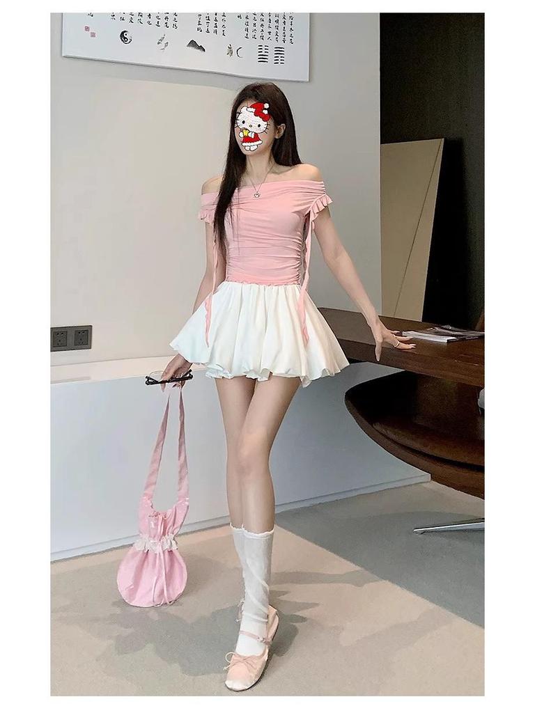 White Spicy Petite High Waist A-line Fluffy Skirt - Anti-Exposure Short Skirt for Women, Spring/Summer