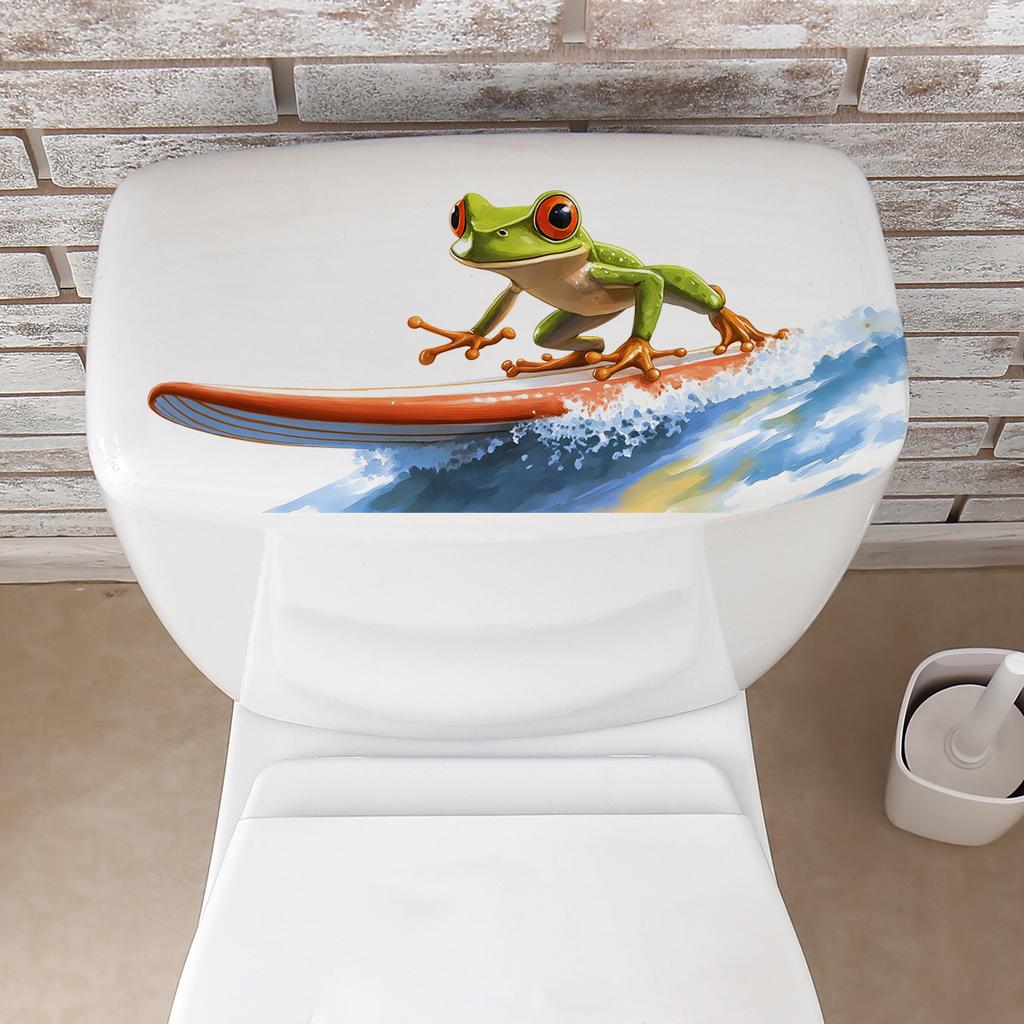 Fun Surfing Frog Toilet Stickers, Creative Bathroom Decorative Stickers