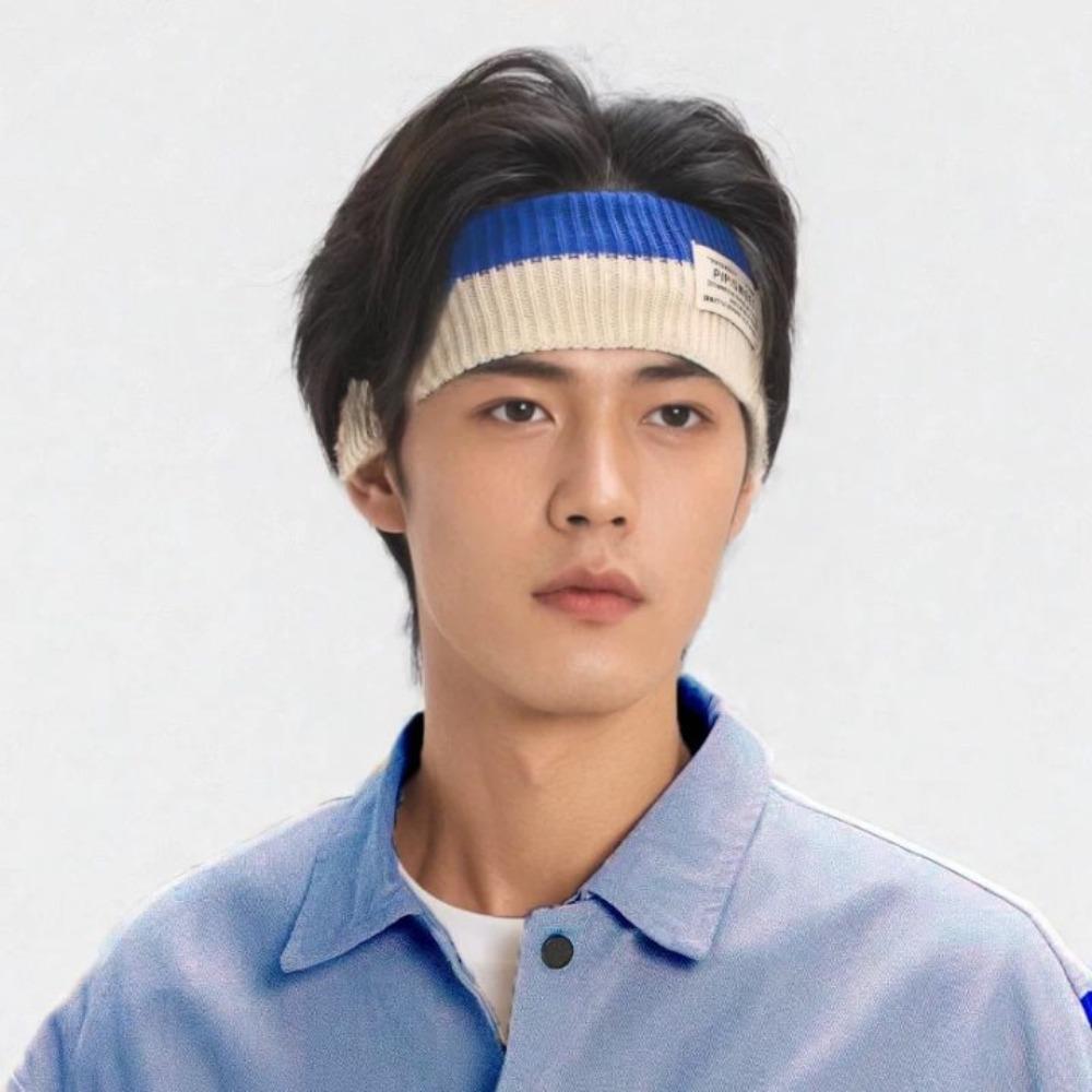 Stretchy Workout Headband Soft Contrast Color Headwrap Fashion Knitted Headband  Boys