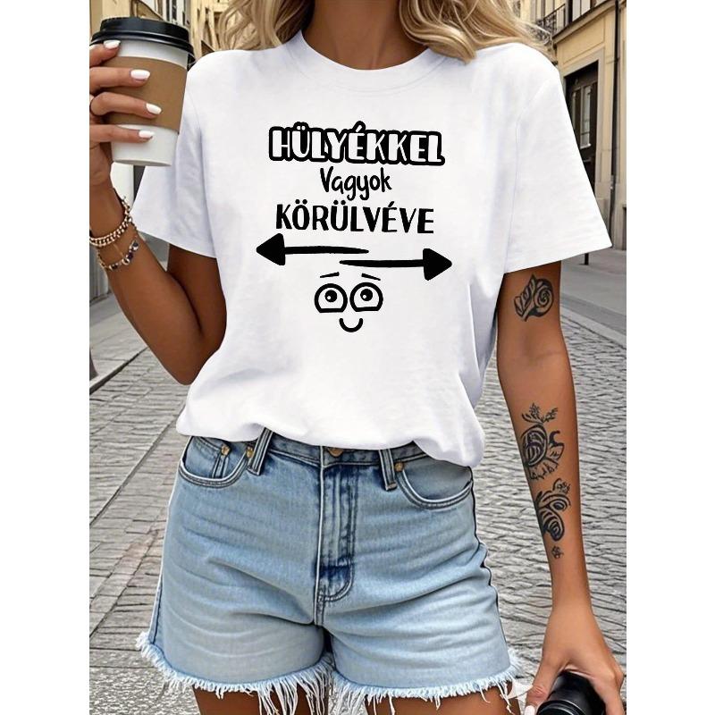 Women S Hungarian Funny Workplace Theme T-Shirt | Arrow & & Slogan Decor Casual Short Sleeve, Playful Stress-Relief Workplace Daily Top S белый