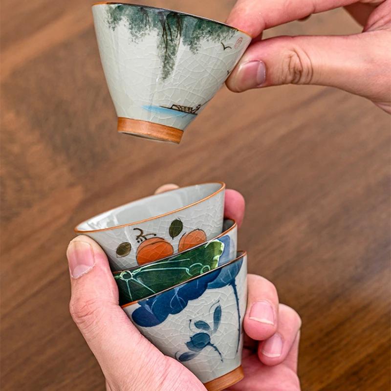 Handbemalte Keramik Teetasse Vintage Chinesische Kung Fu Teeschale Teehaus Trinkgeschirr Haushalts-Teeartikel Dekorationen 2025 Neu