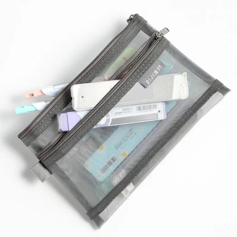 Large Capacity Pouches Stationery Cosmetic Makeup Bags Transparent Black White Mesh Case Storage Clear Toiletry School Bag Purse