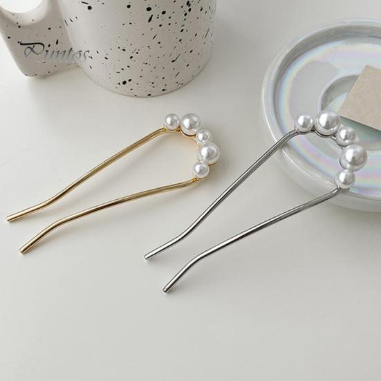 French Hair Fork Elegant Faux Pearl Anti-slip Long Thick Hair Updo Bun Metal U-Shaped Hair Pin Stick Women Girls Hair Accessories