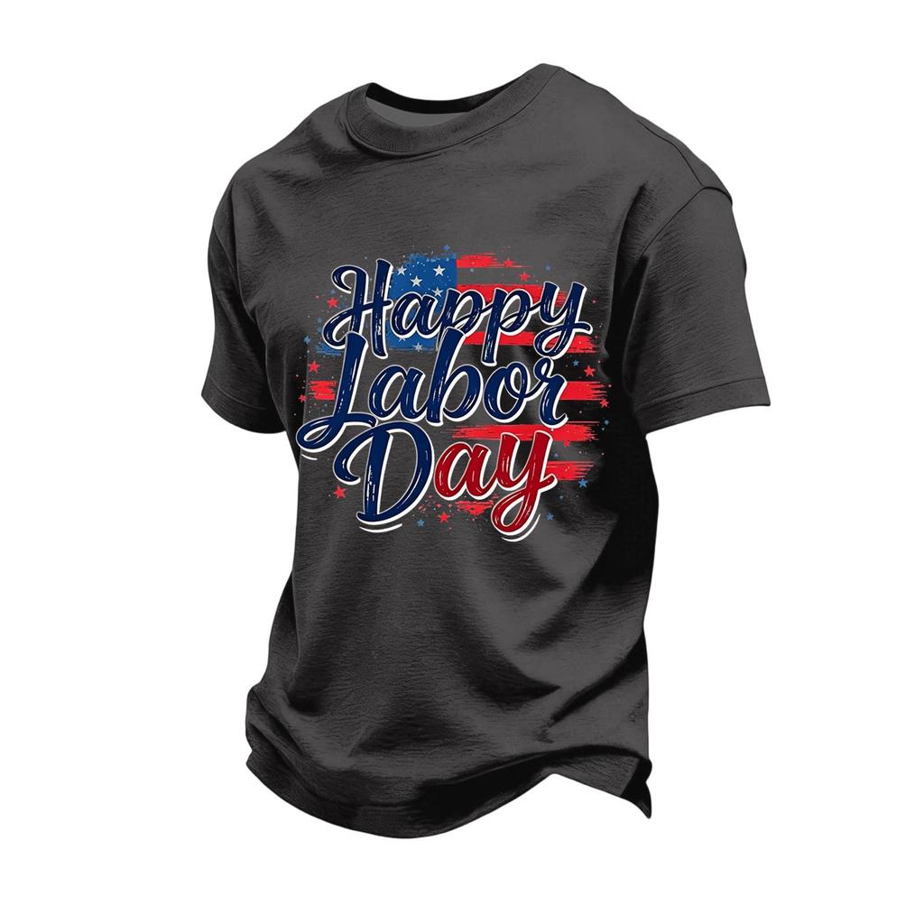 Men's Loose Fit Casual Short Sleeve T Shirt Labor Day Graphic Print Crew Neck Comfortable Top for Everyday Wear