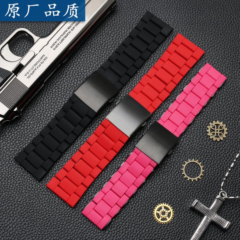 

28mm For DZ7396 DZ7370 DZ4289 DZ7070 DZ739 Watchband Black Red 28mm Waterproof Silicone Rubber Cover Metal Stainless Strap