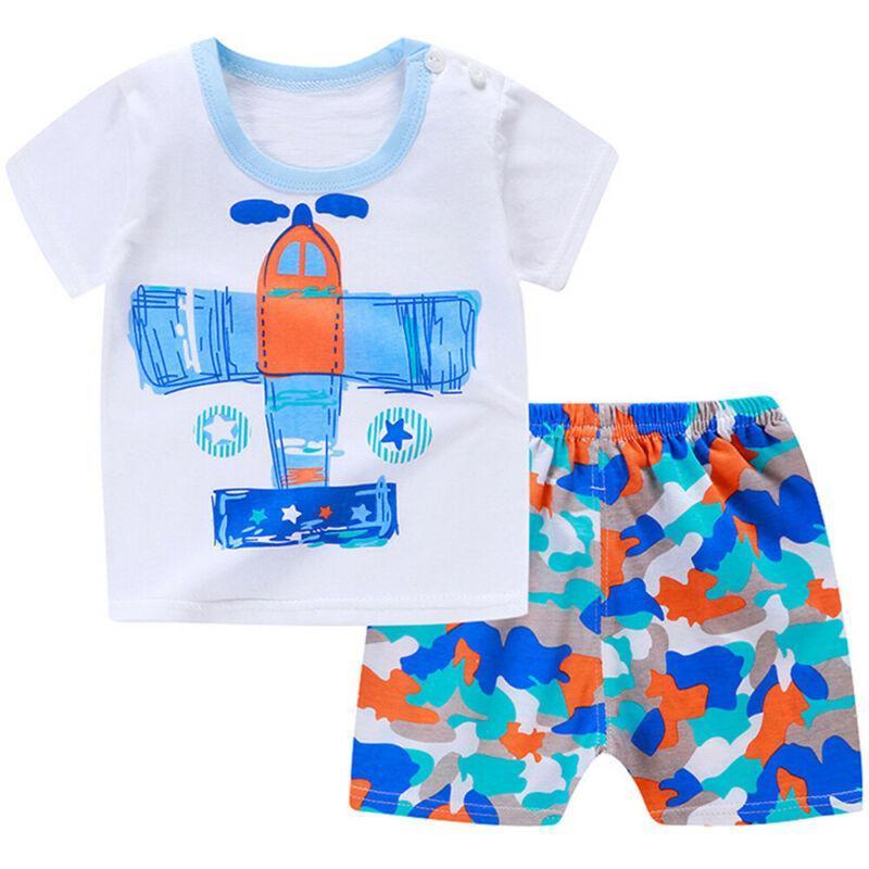Summer Baby Boys Outfits Short Sleeve Cartoon Printing Casual Tops Printed Short Pants 2pcs Sport Suits