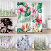 Floral Shower Curtain Colorful Flowers Birds Butterfly Botanical Green Leaves Bathroom Curtains Modern Bathtub Decor with Hooks