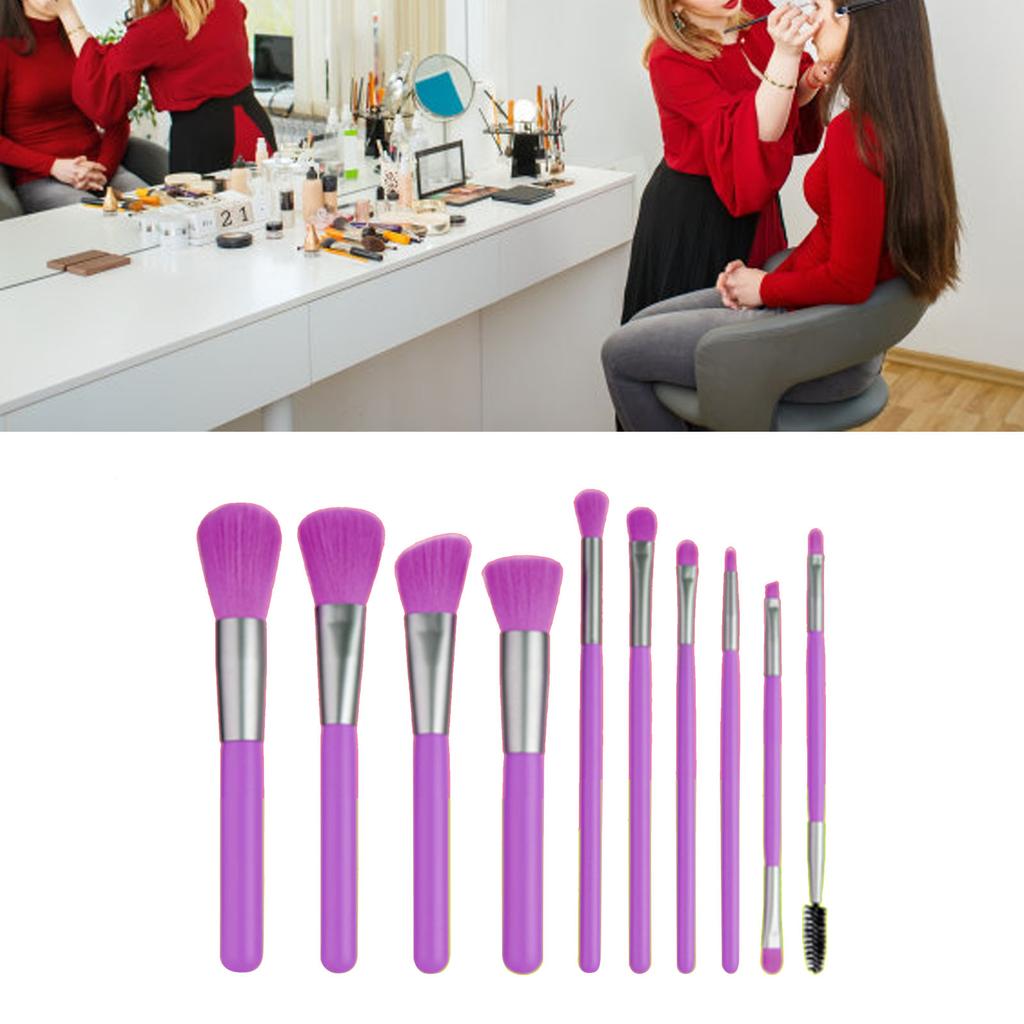Makeup Brush Set Soft Bristles Wooden Handle Portable Face Makeup Brushes for Women Purple 10pcs