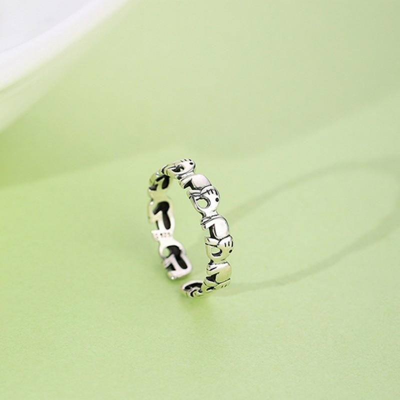 Buyee 925 Sterling Silver Elephant Open Ring for Women Men Cute Animal Jewelry Ethnic Boho Fine Fashion Hypoallergenic Ring Gift resizable
