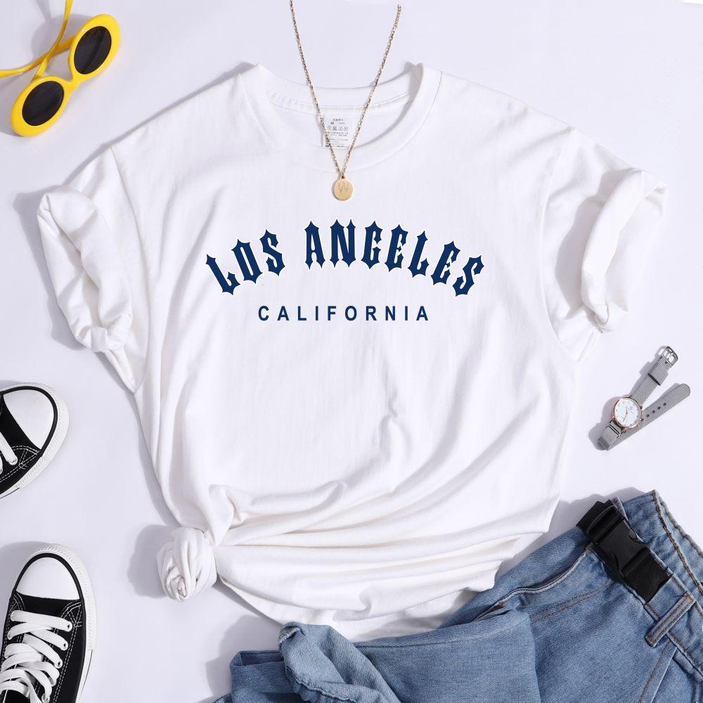 Los Angeles California Letter Printing Womens T-Shirts Summer Casual Comfortable Short Sleeve Street Loose Crewneck Clothes