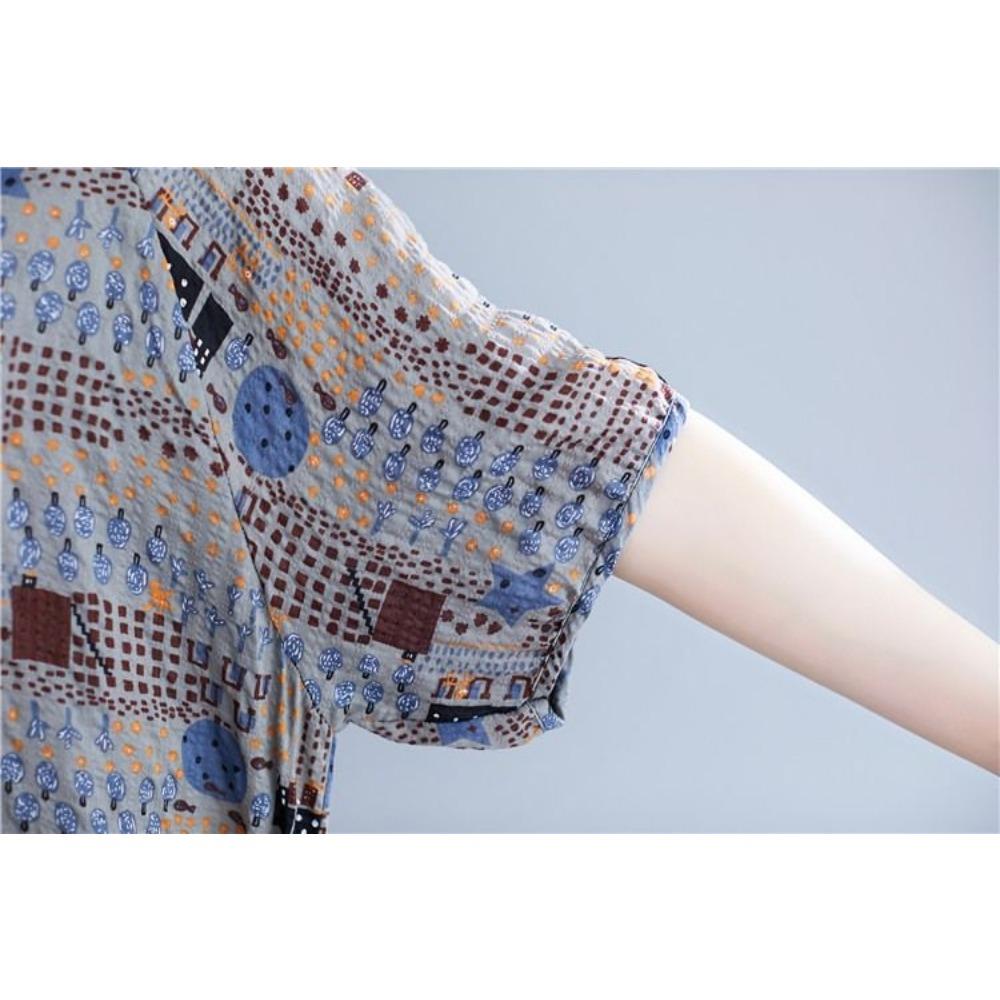 Women Fashionable Loose Literary Summer Clothing Cotton Linen Round Neck Short-sleeved T-shirt Top New Style