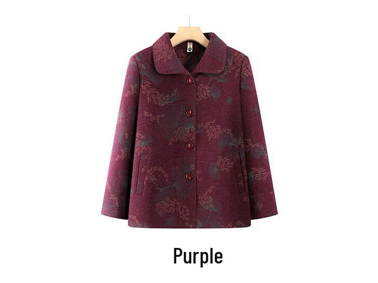 Grandma's High-End Autumn Wool Coat for Women, Turn-Down Collar, Perfect for Elderly and Middle-Aged Mothers