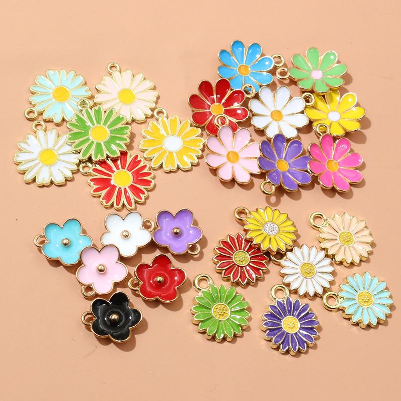 20pcs Enamel Flower Charms Pendant Alloy Metal DIY Jewelry Making Accessories Findings for Earrings Necklace Bracelet