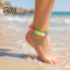 Beach Shell Bracelet Boho Ocean Charm for Women, Colorful Scrolled Layered Style Anklet Adjustable Bracelet, Summer Holiday Vacation Jewelry Gift Her