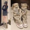 Fashion Women Boots 2025 New Retro Flat Platform Graffiti Mid-calf Boot Sexy Trend Thick Bottomed Round Toe Anti Slip Calf Fashion Boots