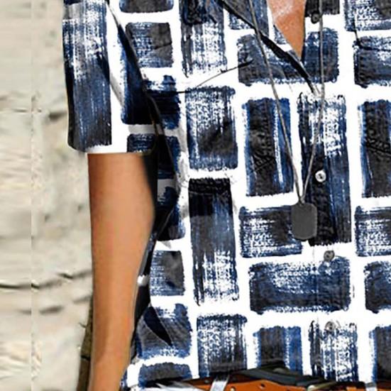 Kvinner kortermet turn-down krage Enkeltspent utskrift Uformell T-skjorte bluse Streetwear