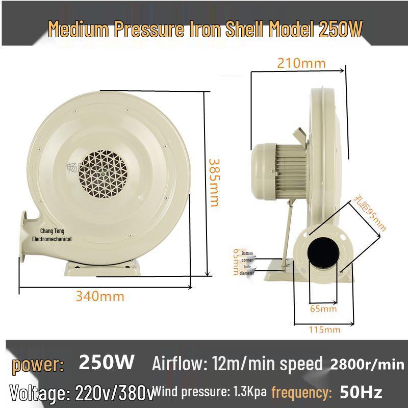 220V Low Noise Medium Pressure Fan for Woodworking, Strong Dust Extraction, Kitchen Ventilation, High Power Centrifugal Stove, Boiler Blower.