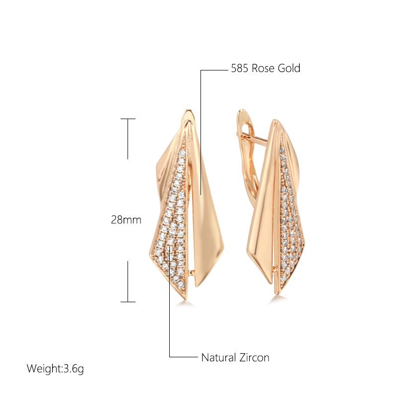 Orecchini Trendy Insoliti in Oro Rosa per Donna Micro Cera Intarsiata Zircone Naturale Geometria Orecchini a Pendente Gioielli Vintage