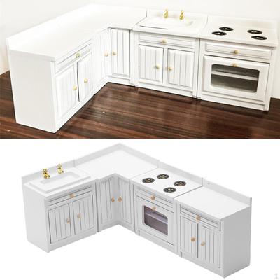 Set de bucătărie 4 bucăți drăguț pentru casă de păpuși Mobilier în miniatură pentru sufragerie Scene din lemn la scară 1/12
