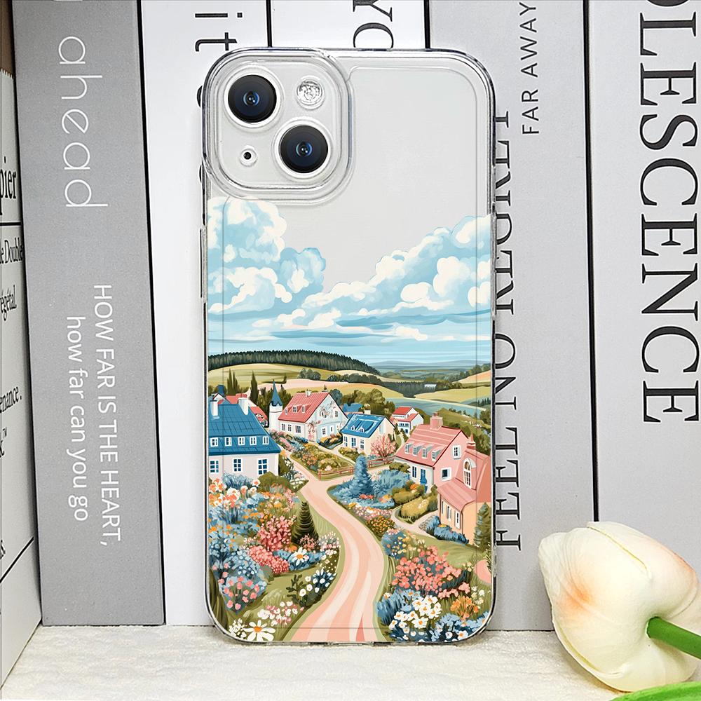 Pink House Holiday Home Grange Scenery Phone Case for iPhone 17 16 15 14 11 12 13 Pro Max 7 8 Plus 12 13 Mini X XS XR Soft Cover