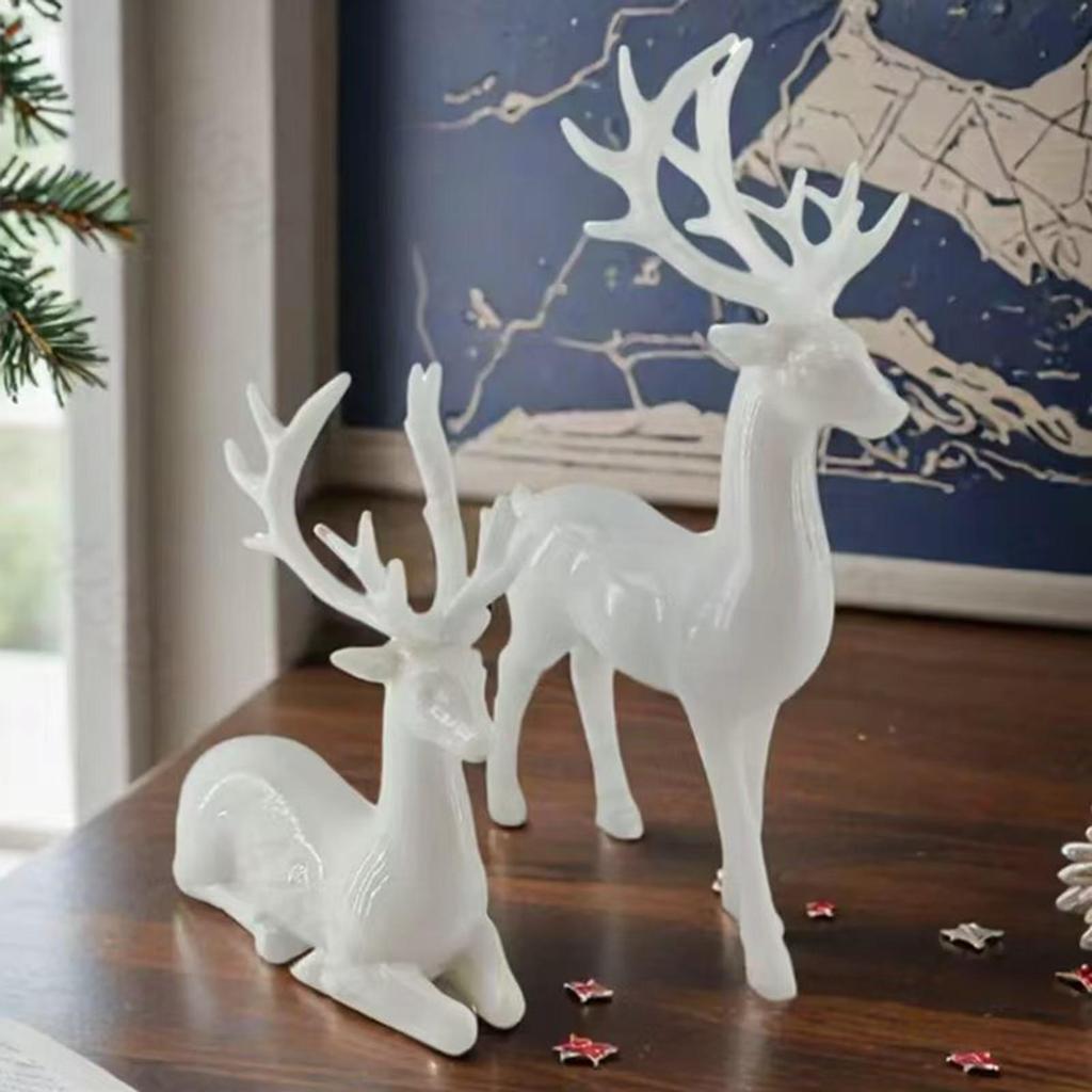 Reindeer Tabletop Decor 2 Pieces Festive Decoration Christmas Deer Sculpture Desk Elk Sculpture For Living Room Bedroom Holiday