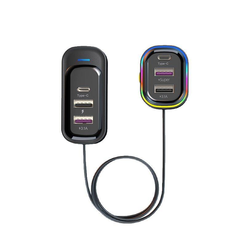 Přeshraniční 66W Super Rychlá USB Nabíječka do Auta s Víceotvorovým Zacvakávacím Designem pro Zadní Sedadlo