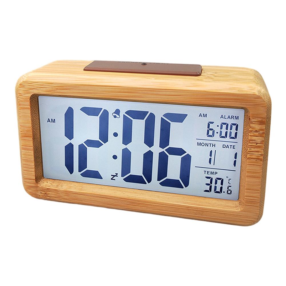 Digital Wooden Alarm Clock with LED Display Featuring Time and Temperature Customizable Alarm and Snooze for Bedroom or Desk