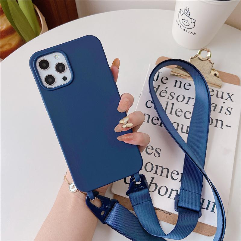 

Crossbody Lanyard Matte Silicone Soft Case For iPhone 15 Pro Max 14 13 12 11 XR XS X 7 8 Plus Necklace Strap Shockproof Cover For iPhone 15ProMax&Case & Strap