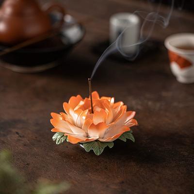 Peony Incense Holder Ceramic Pinched Flower Incense Stick Holder, Creative Art Home Decor Zen Burner for Aromatherapy, Gift