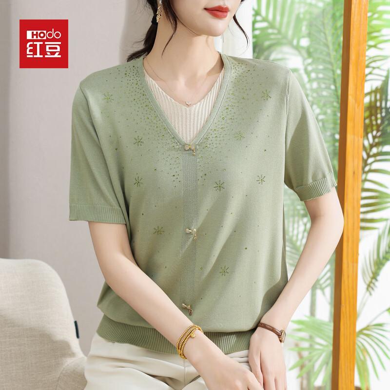 

Hodo Women s Faux Two-Piece Short-Sleeve Ice Silk Knit Top 2XL