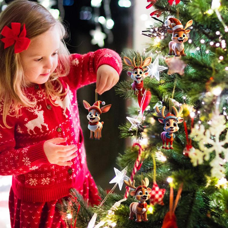 2025 New Deer Christmas Tree Decoration 2D Acrylic Decorative Animal Hangings Ornaments Xmas Toys Ornament Hangs