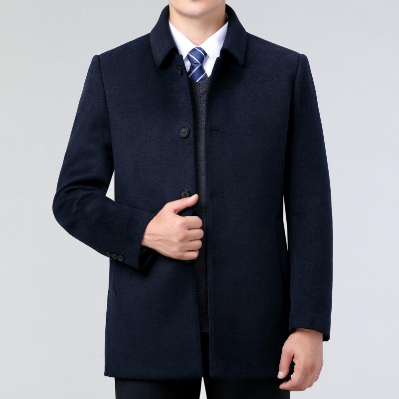 Double-sided Cashmere Coat for Men, Medium-length Winter Thickened Wool Top, Middle-aged Dad Warm Woolen Woolen Coat 170