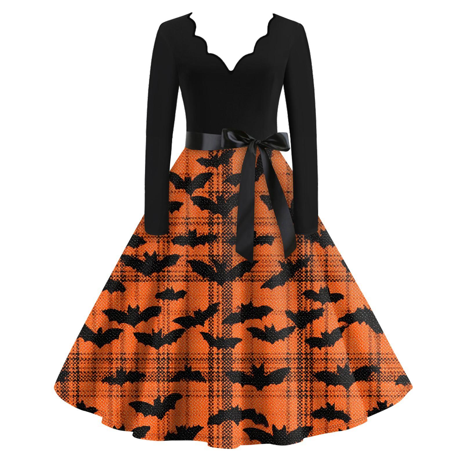 

Женские повседневные модные длинные платья с графическим принтом на Хэллоуин XL шафрановый