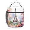 Eiffel Tower And Cherry Blossoms Design Insulated Lunch Bag for Women Kids Portable Food Boxes Thermal Lunch Box Tote
