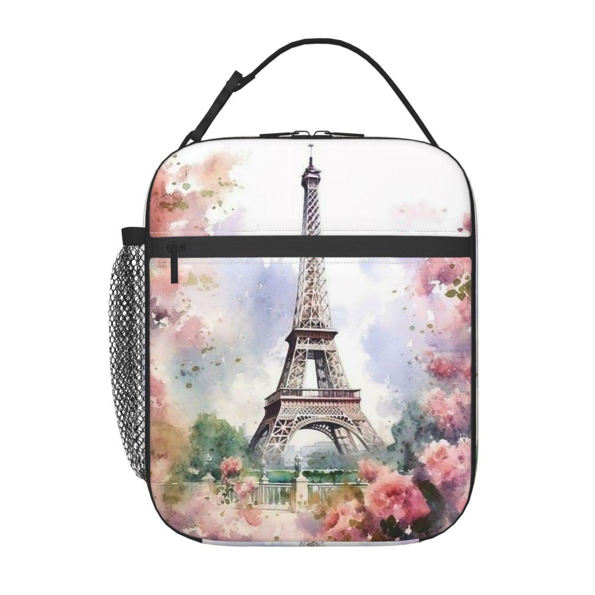 

Eiffel Tower And Cherry Blossoms Design Insulated Lunch Bag for Women Kids Portable Food Boxes Thermal Lunch Box Tote One Size