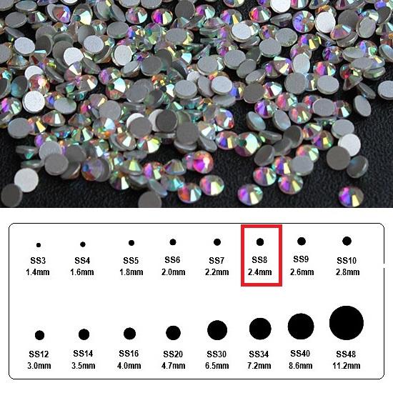 

1 упаковка, смешанный размер, плоская задняя сторона AB, украшение для ногтей со стразами, SS6-SS40 в упаковке ss8