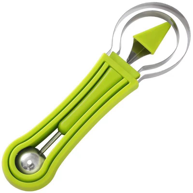 

3-in-1 Double-Headed Multifunctional Fruit Baller Set: Watermelon, Honeydew, Pulp Remover, Digger. Large 3-in-1 OPP Bagged Set зелений